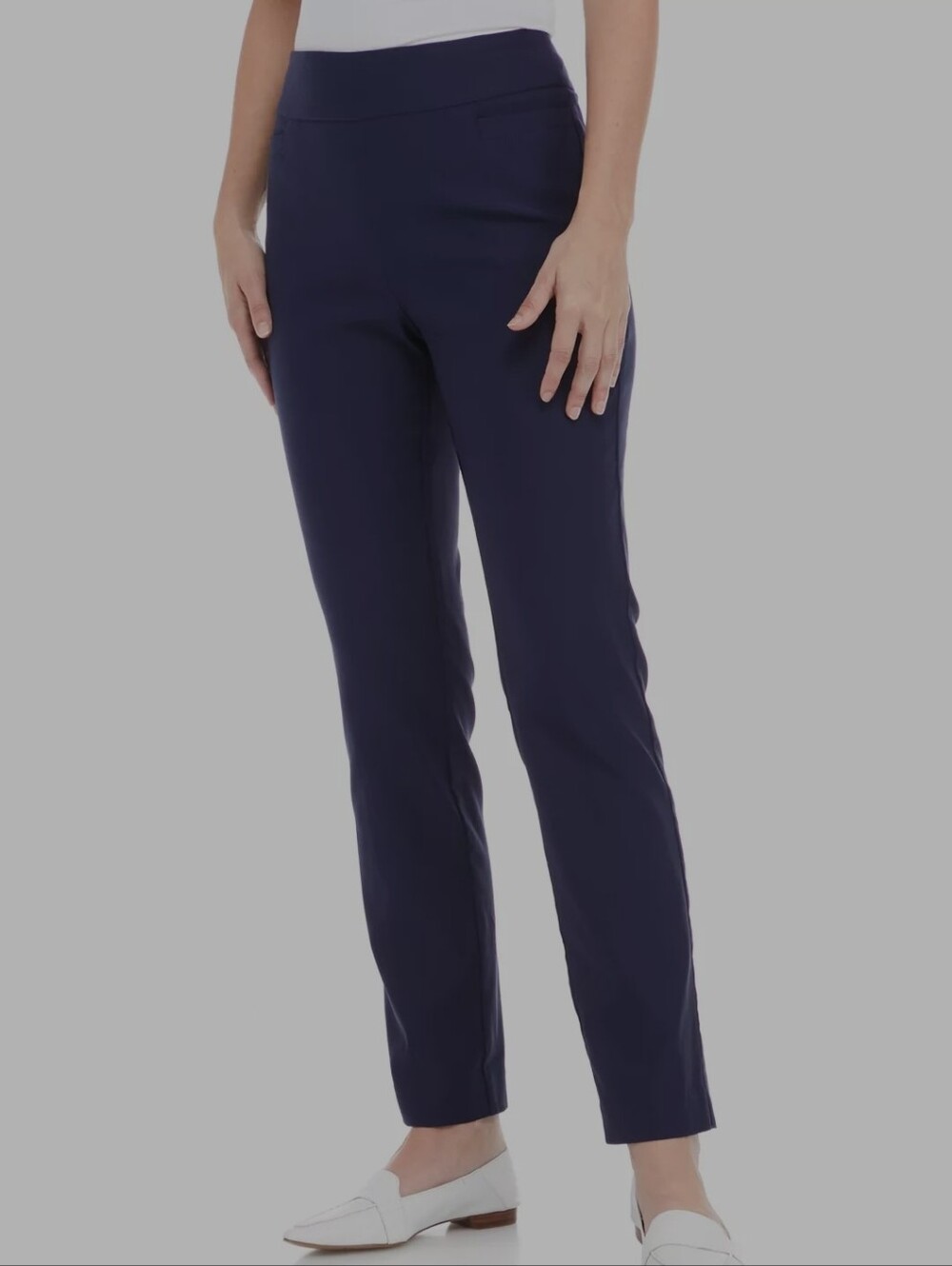 Kim Rogers Navy Straight-Leg Pull-On Pants Size 14